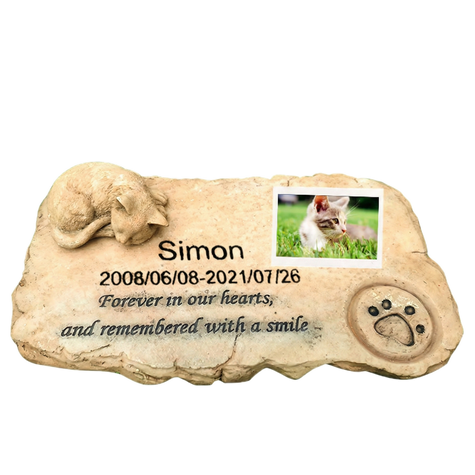 itspawbond Custom Paw Print & Sleeping Cat Pet Tombstone
